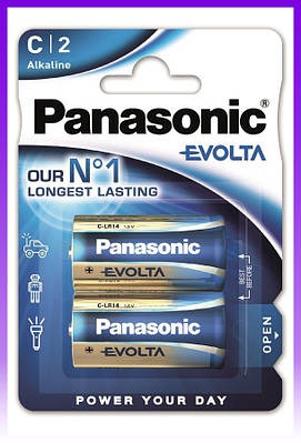 Батарейки, економічні батарейки Panasonic Evolta лужні C (LR14) блістер, 2 шт - | Ну купи :) |