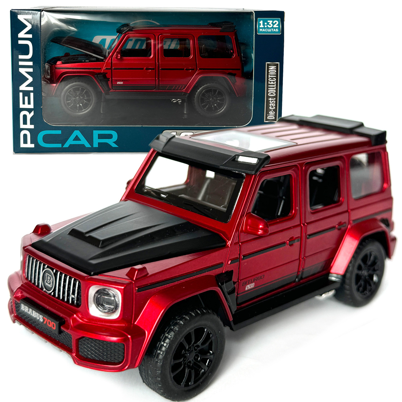 Машинка металева Mercedes-Benz G-Class Brabus 700 мерседес бенс джип червоний 1:32 звук світло інерція відкр двері багажник капот, фото 1