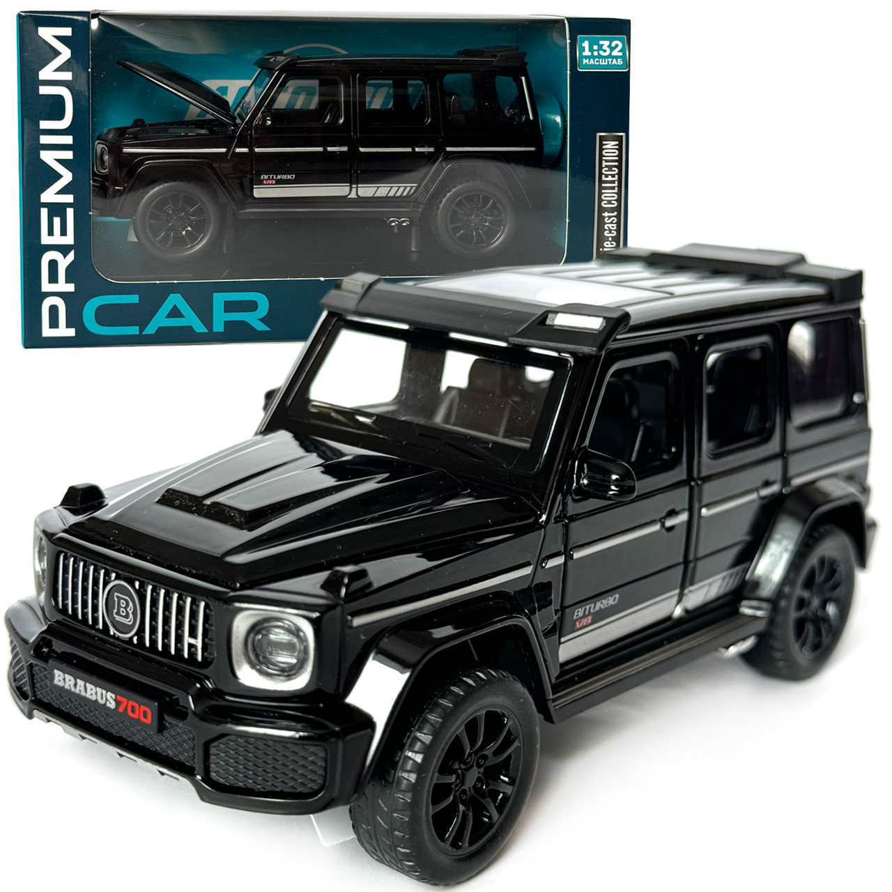 Машинка металева Mercedes-Benz G-Class Brabus 700 мерседес бенс джип чорний 1:32 звук світло інерція відкр двері багажник капот, фото 1