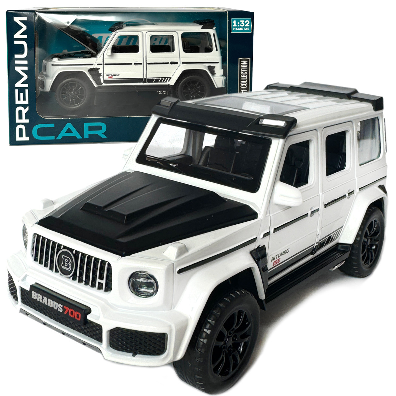 Машинка металева Mercedes-Benz G-Class Brabus 700 мерседес бенс джип білий 1:32 звук світло інерція відкр двері багажник капот, фото 1
