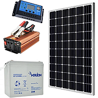 Комплект резервного живлення Led Story Premium (сонячна панель 100W + ШИМ контролер + інвертор 300W + АКБ 12V 55Ah)
