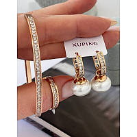 Жіночий комплект сережки, браслет і підвіска, медзолото Xuping