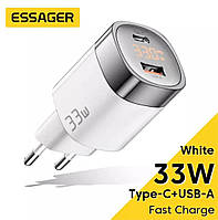 Сетевое зарядное устройство Essager 33W GaN III PD с быстрой зарядкой QC 3.0 USB+Type-C (білий корпус )