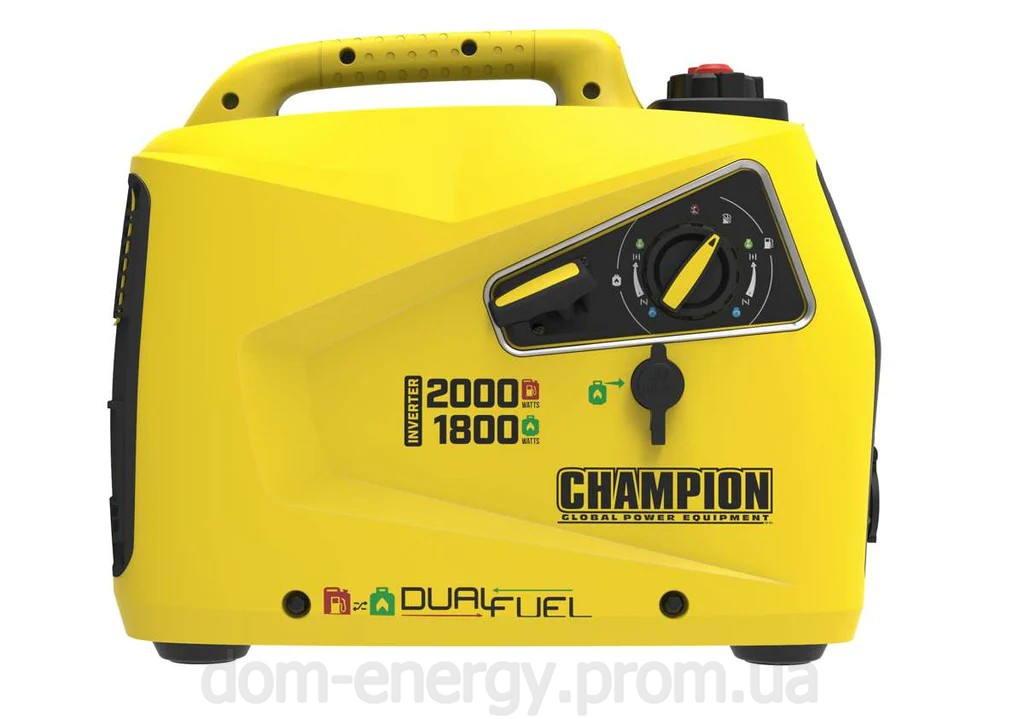 Генератор двопаливний 2000W інверторний Champion 82001iDF-EU газовий. Гібридний газ бензин 2000 Вт Гарантія