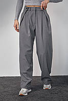 Классические брюки с акцентными пуговицами на поясе - темно-серый цвет, S (есть размеры)