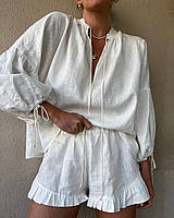 Жіночий костюм з льону (сорочка + шорти): 42-46