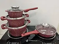 Набір посуду з гранітним антипригарним покриттям 7 предметів Higher Kitchen HK-315 КРАСНИЙ, фото 2