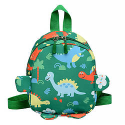 Дитячий рюкзак A-1025 Dinosaur на одне відділення з ремінцем Green