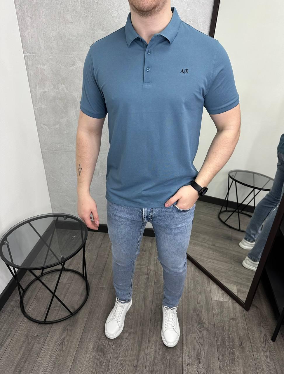 Чоловіча футболка поло БАТАЛ Armani Exchange H4349 блакитна