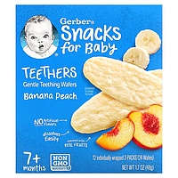 Gerber, прорезыватели, вафли для мягкого прорезывания зубов, для малышей от 7 месяцев, банан и персик