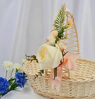 Декоративная повязка для корзины с МОЛОЧНОЙ розой и цветами, 10*18см на завязках