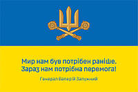 Флаг «Сейчас нам нужна победа!» цитата генерала Залужного сине-желтый