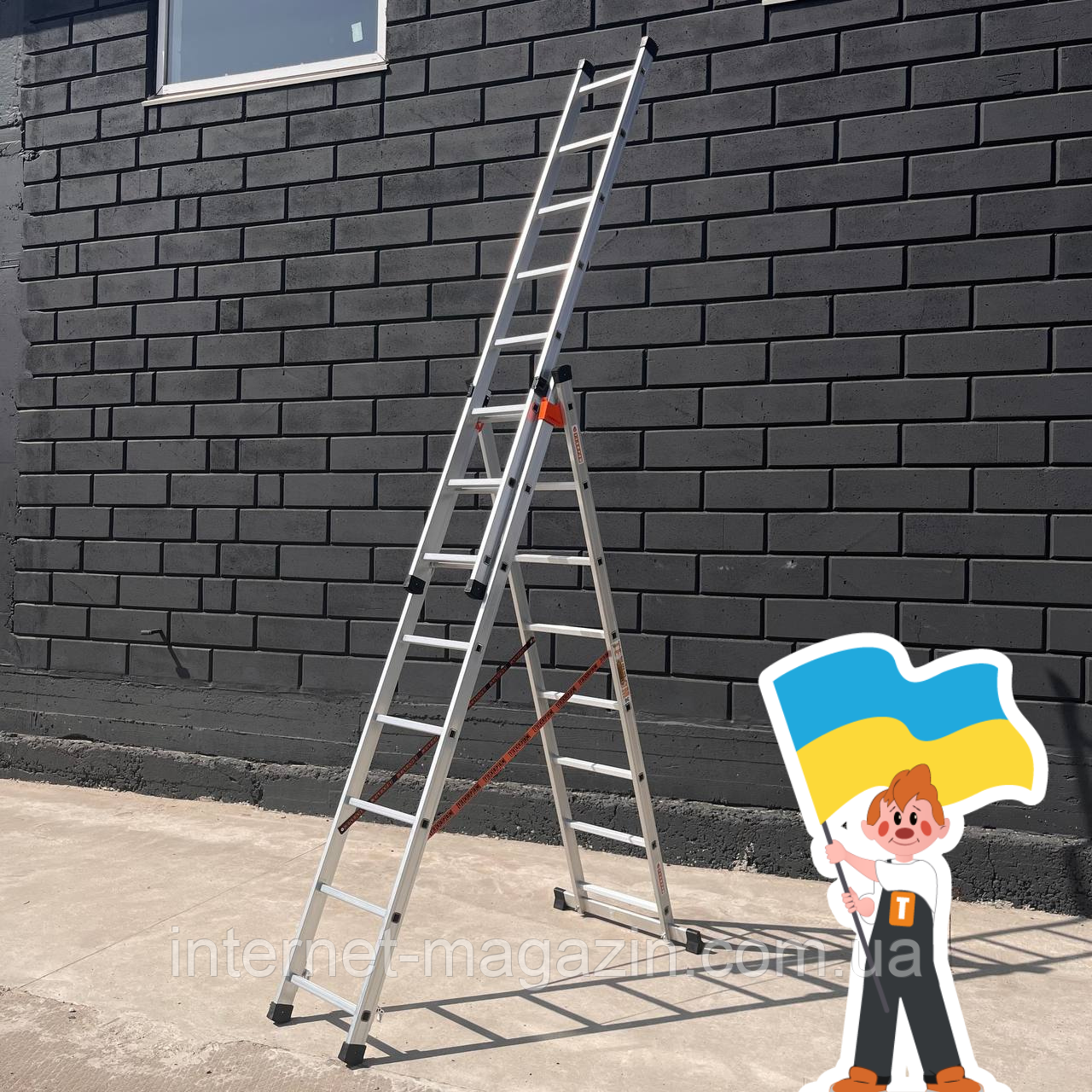 3х секційна драбина стремянка 8 щаблів розсувна Техпром, фото 1
