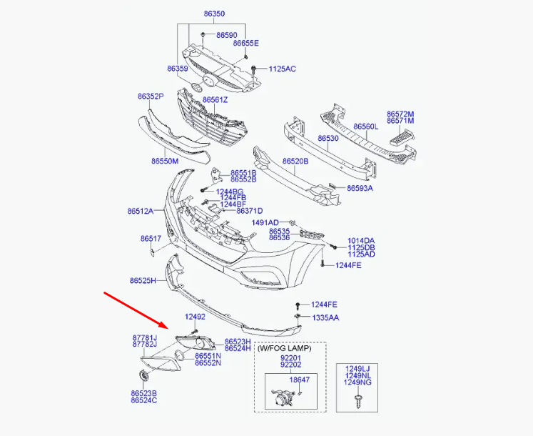 Решітка протитуманної фари права Hyundai IX35 TUCSON 2009 - Hyundai 865862S300 оригінал