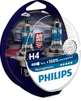 Лампа 12V  H4  60/55W   (вусики) Р43 +150% PHILIPS RacingVision plus (12342RVDS (БОКС)