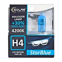 Лампа 12V H4 60/55W (вусики) Р43 SOLAR StarBlue 4200 кв [1244S2] (Синє Світло) (БОКС)