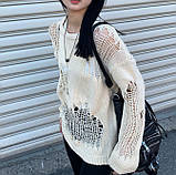 Светр оверсайз рваний жіночий в'язаний туніка, фото 3