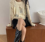 Светр оверсайз рваний жіночий в'язаний туніка, фото 4