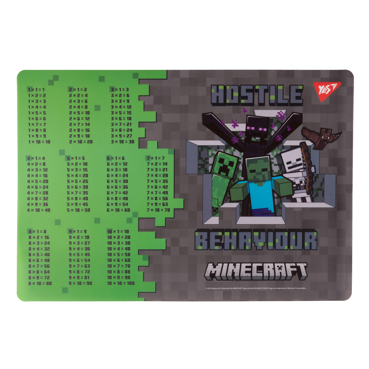 Підкладка для столу Yes Minecraft Heroes з підказками таблиця множення А3, фото 1