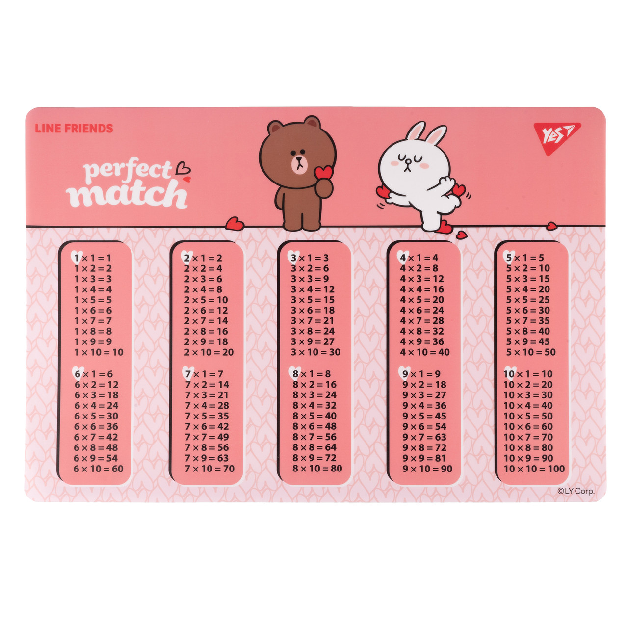Підкладка для столу Yes Line Friends Choco and Cony з підказками таблиця множення А3, фото 1