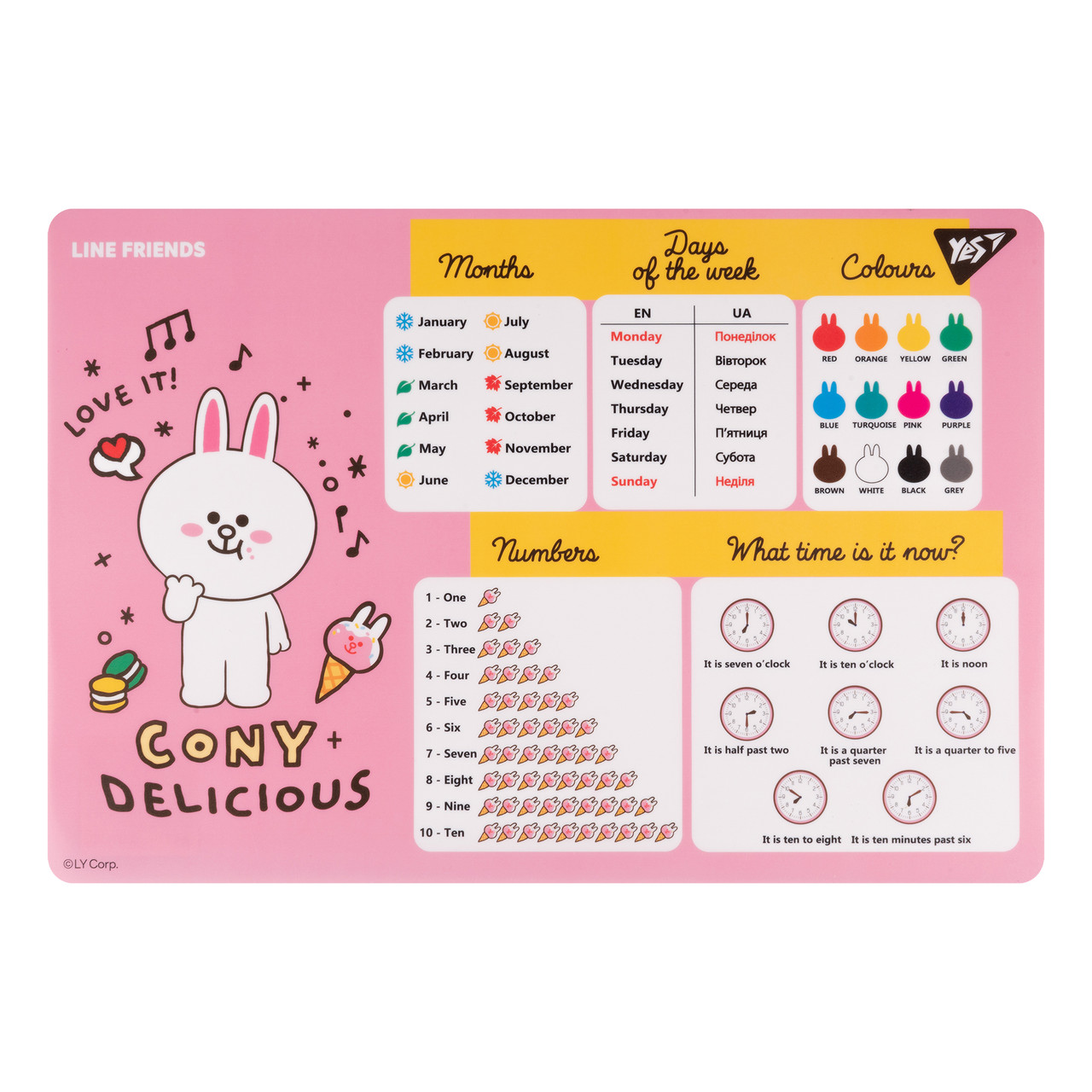 Підкладка для столу Yes Line Friends Cony з підказками англ А3, фото 1