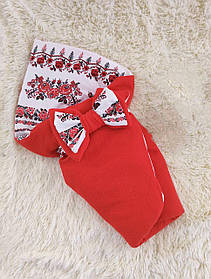 Демісезонний мусліновий конверт для новонароджених, червоний з принтом вишиванка