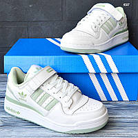 Женские популярные кожаные кроссовки известного бренда Adidas Forum LOW White белые с бирюзовым, адидасы форум