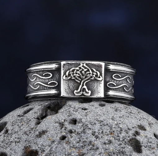 Кільце печатка перстень чоловіче сталеве LIFE TREE  19 з медичної нержавіючої сталі з Рунами
