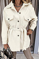 Кашемировое пальто-рубашка с поясом и карманами