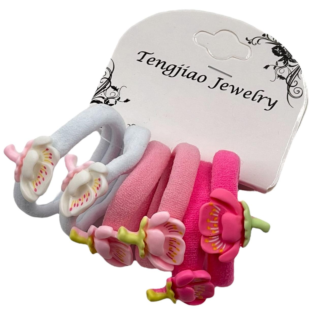 Гумки для волосся Tengjiao "Фігурки дитячі" з декором пласт. квіточки/корона (6шт) кольорові (S0110)