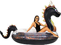 Inflatable Black Glitter Filled Dragon Gigantic Beach & Pool Raft. A Mighty Dragon Pool Float for The Beach,