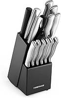 Farberware 5152497 15-Piece High-Carbon Stamped Stainless Steel Kitchen Knife Set with Wood Block, Steak