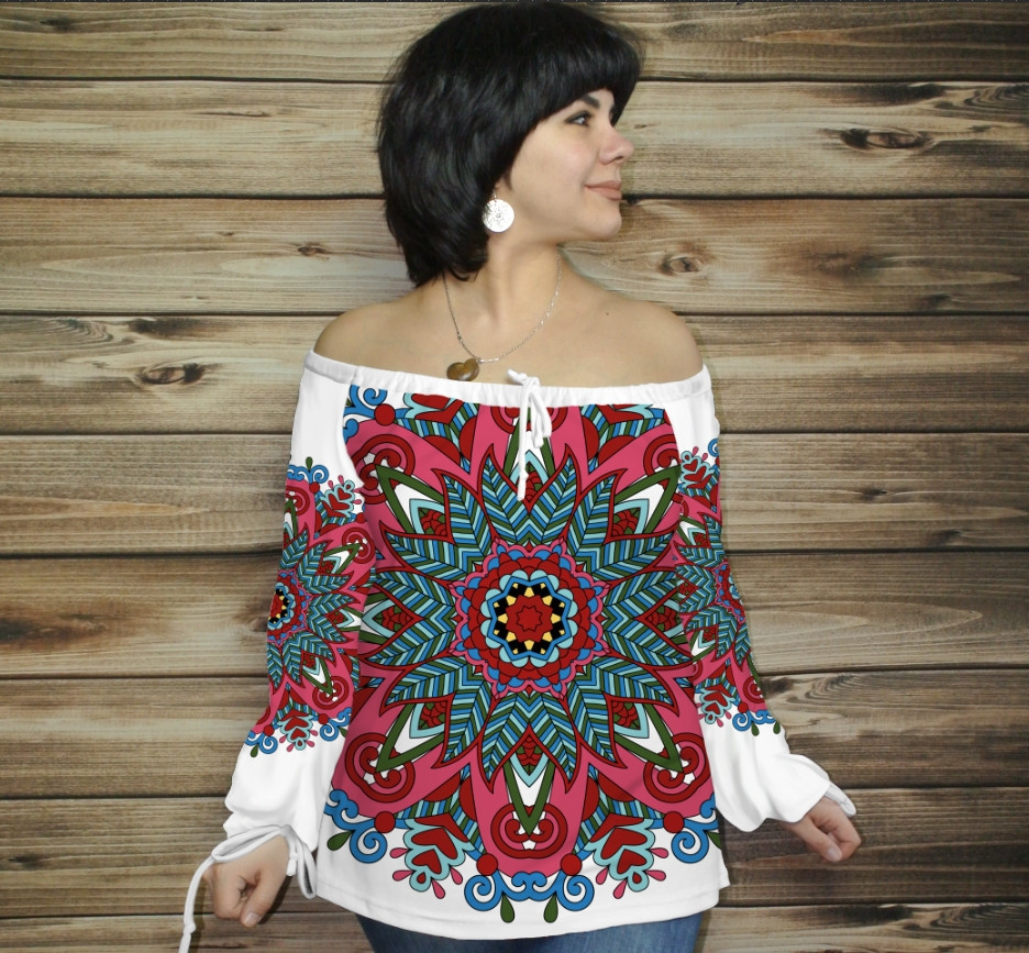 Туніка (блуза) Carmen Орнамент етнічний.Біла ВСІ Розміри, фото 1