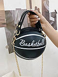 Дефект! Жіноча кругла сумка BASKETBALL м'яч на ланцюжку чорна, фото 4