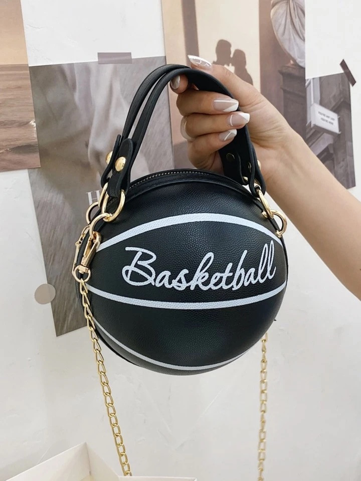 Жіноча кругла сумка BASKETBALL м'яч на ланцюжку чорна