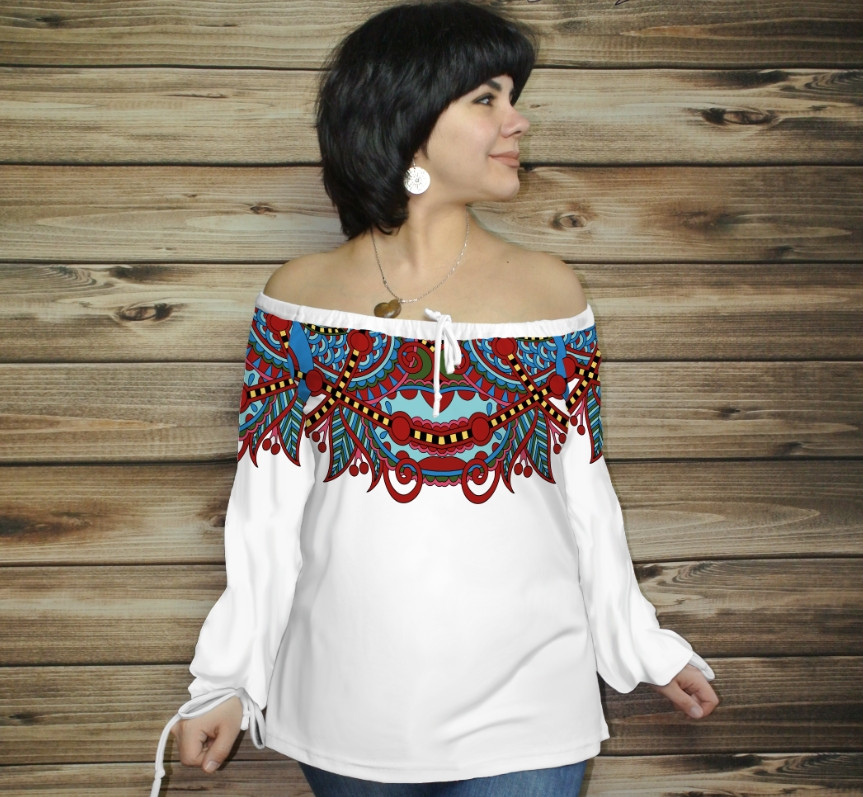 Туніка (блуза) Carmen Орнамент етнічний.Біла 01 ВСІ Розміри, фото 1