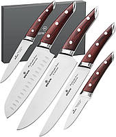 CHEFILOSOPHI Japanese Chef Knife Set 5 PCS with Elegant Red Pakkawood Handle Ergonomic Design,Professional