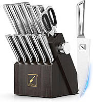 Imarku 14 PCS Japanese Stainless Steel Kitchen Knife Set with Block, Built-in Sharpener, and Non-slip