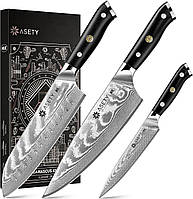 Damascus Knife Set 3 PCS, NSF Food-Safe Japanese Kitchen Knife Set with VG10 Steel Core, Ultra-Sharp