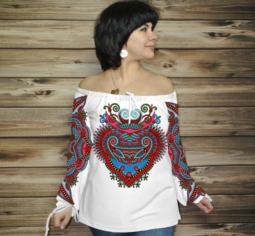 Туніка (блуза) Carmen Орнамент етнічний.Біла 02 ВСІ Розміри, фото 1