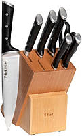 T-fal Ice Force Stainless Steel Kitchen Knife Set and Wood Block, 8 Piece, Long Lasting Sharpness, High