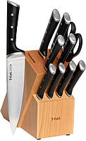 T-fal Ice Force Stainless Steel Kitchen Knife Set and Wood Block, 11 Piece, Long Lasting Sharpness, High