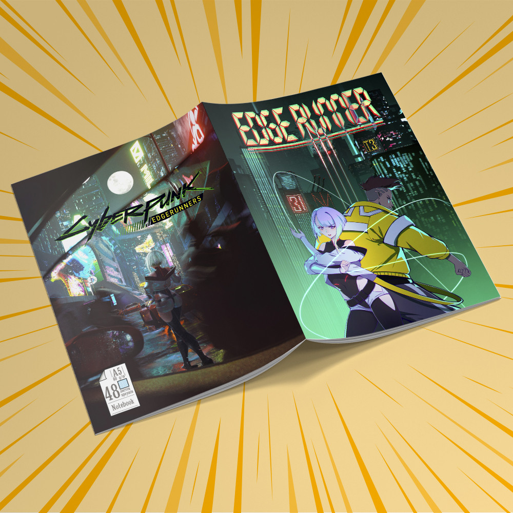 Зошит А5 48 арк. на скобі у клітинку 60 гр.м²  Cyberpunk Edgerunners / Кіберпанк Ті, що біжать по краю 014