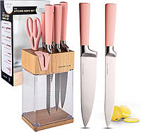 Набор кухонных ножей CHROME CLUB из 7 предметов с прочным прозрачным блоком для ножей и точилкой