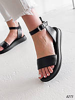 Чорні жіночі босоніжки з натуральної шкіри, повсякденні якісні сандалі на плоскій підошві