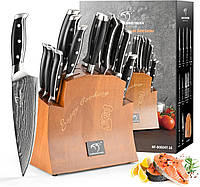 Набор дамасских ножей с блоком для кухни, сталь VG10 и ручка с тройной заклепкой