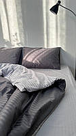 Комплект постельного белья страйп-сатин евро серый