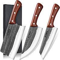 Набор ножей для мясника KITNATS из 3 предметов, кованый нож для мясника, нож для мясника и нож Кирицуке