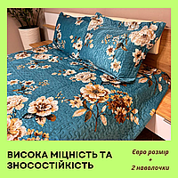 Комплект покривало на ліжко та наволочки 2 шт Покривало стьобане велюр на синтепоні Євро покривала