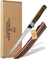 Нож филейный Bushcraft, Нож для обвалки мяса и рыбы с кожаным чехлом
